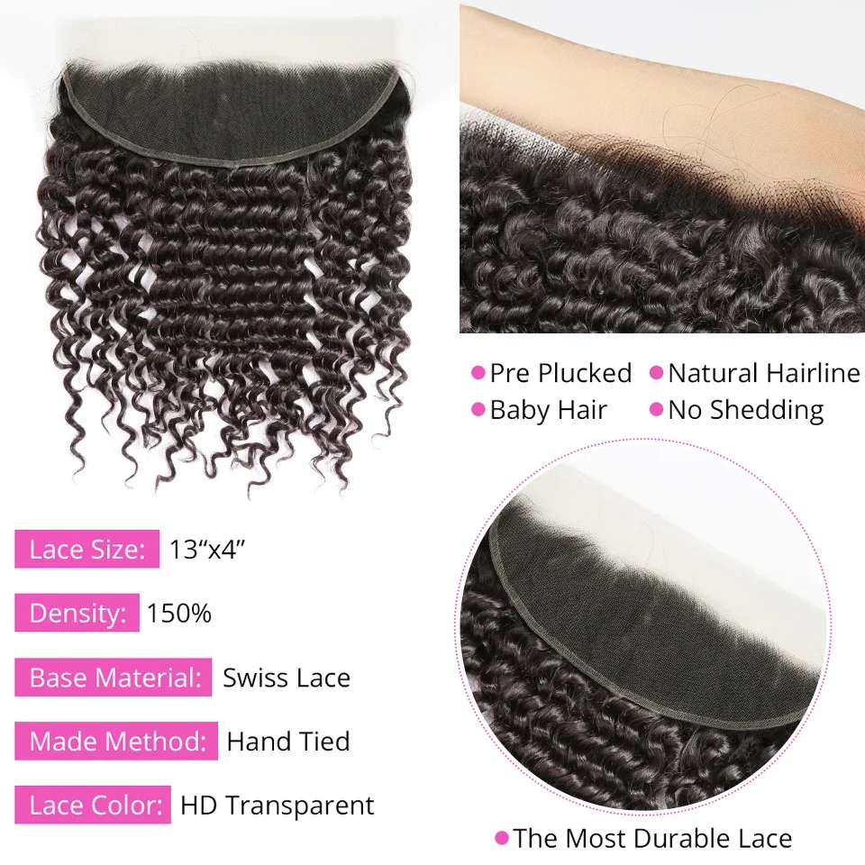 Curly Wave Lace Frontal Only 13x6 HD Lace 6x6 Closure Deep Wave 13x4 HD Transparent Frontal Human Hair Pre Plucked