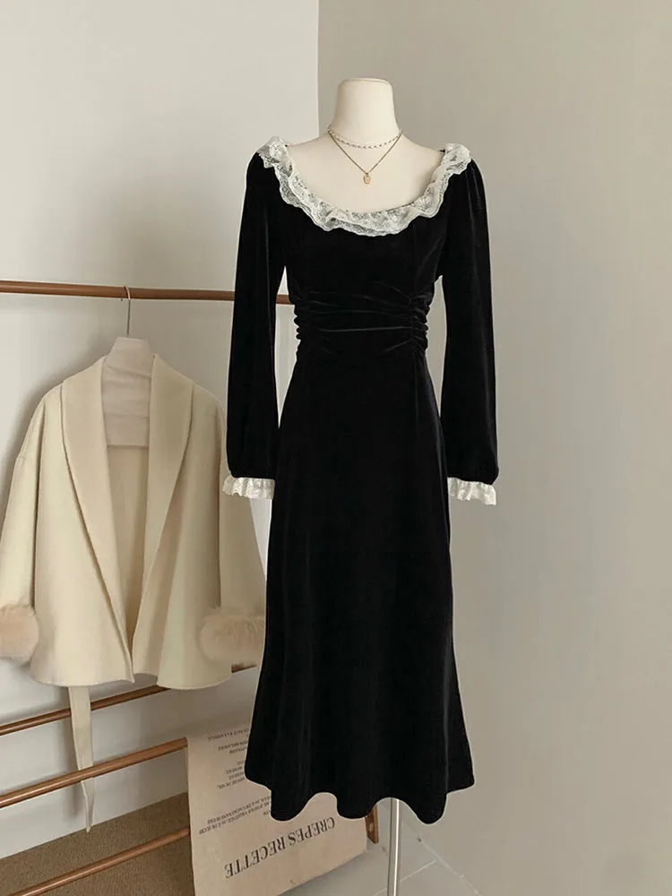 

Женское винтажное платье с квадратным вырезом, элегантное кружевное ТРАПЕЦИЕВИДНОЕ ПЛАТЬЕ во французском стиле с расклешенными рукавами, платье для выпускного вечера, уличная мода в готическом стиле, 2023