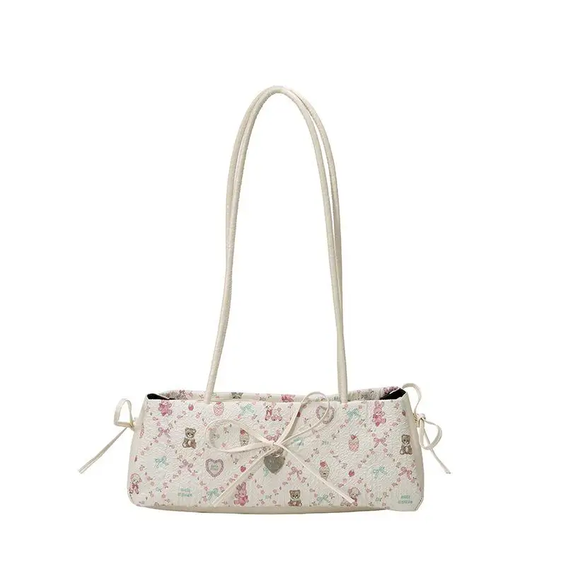 New Fashion Sweet Bow Shoulder Bag Cartoon Print Underarm Bag Tote Bag Versatile Large Capacity Commuter Handbag Holiday Gift 8