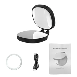 Portable Magnetic Selfie Light with Makeup Mirror and LED Fill Light (Black)