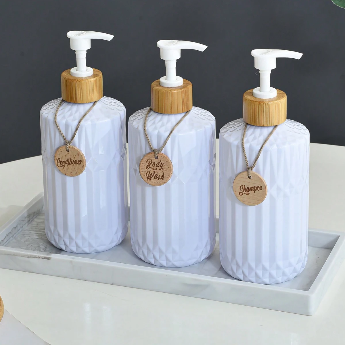 Soap Dispenser Bottle Bathroom Soap Dispenser Bottle Shampoo Conditioner Bamboo Pump Refillable Lotion Shower Container