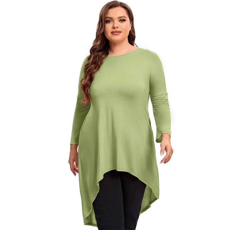 

Plus Size Long Sleeve Elegant Spring Autumn Blouse Women Long Hi Low Fit Flare Swing Tops Large Size Loose Tunic Shirt 7XL 8XL