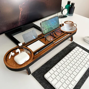Organizer da scrivania in legno con supporto rialzato, porta penne multi-scomparto, per articoli di cancelleria da ufficio e decorazioni per la casa