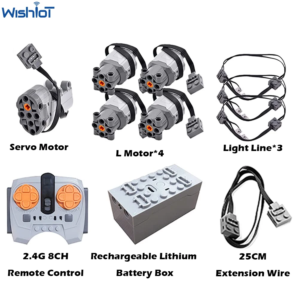11PCS Power Functions L Motor 88003 Servo Motor 88004 Light Line 8870 2.4G 8 Way Remote Control APP Control Building Blocks MOC