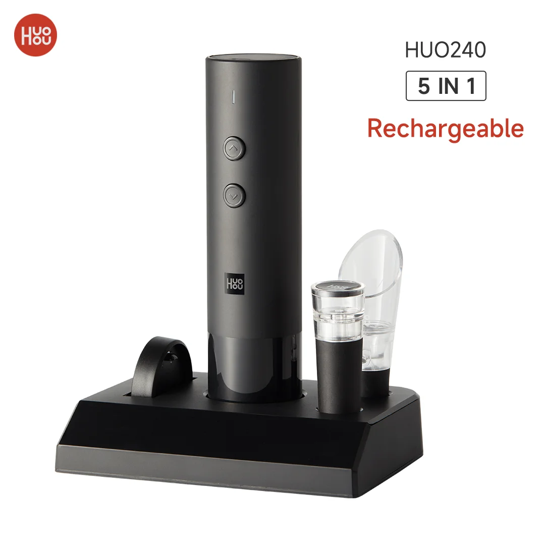 Youpin Huohou 5 in 1 Electric Wine Opener Automatic Corkscrew for Beer Rechargeable Bottle Foil Cutter Kitchen Bar Can Opener