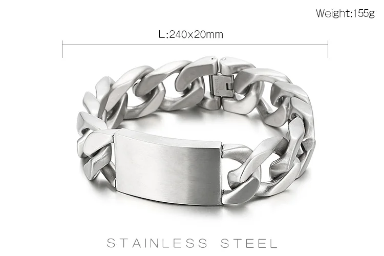 Fongten Quadrat Edelstahl Charm Armband für Männer Hip Hop kubanische Kette gebürstet Armreif Armbänder Schmuck Großhandel Weihnachten – Detail 3