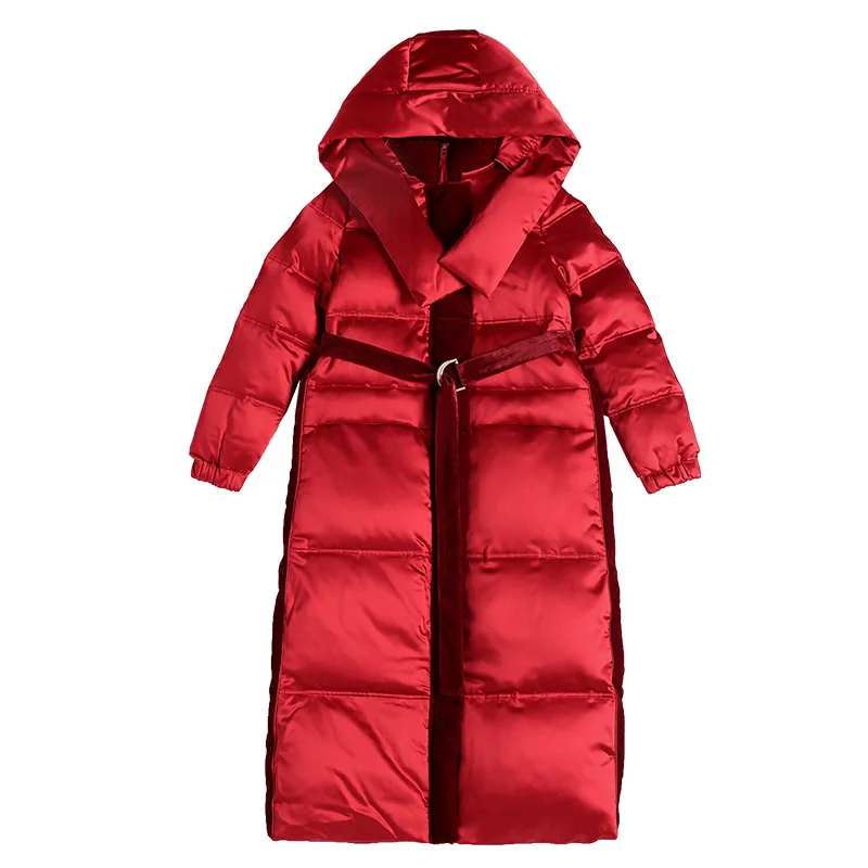 Down jacket women's 2023 new long hooded padded red down coat white down winter coat women's coat