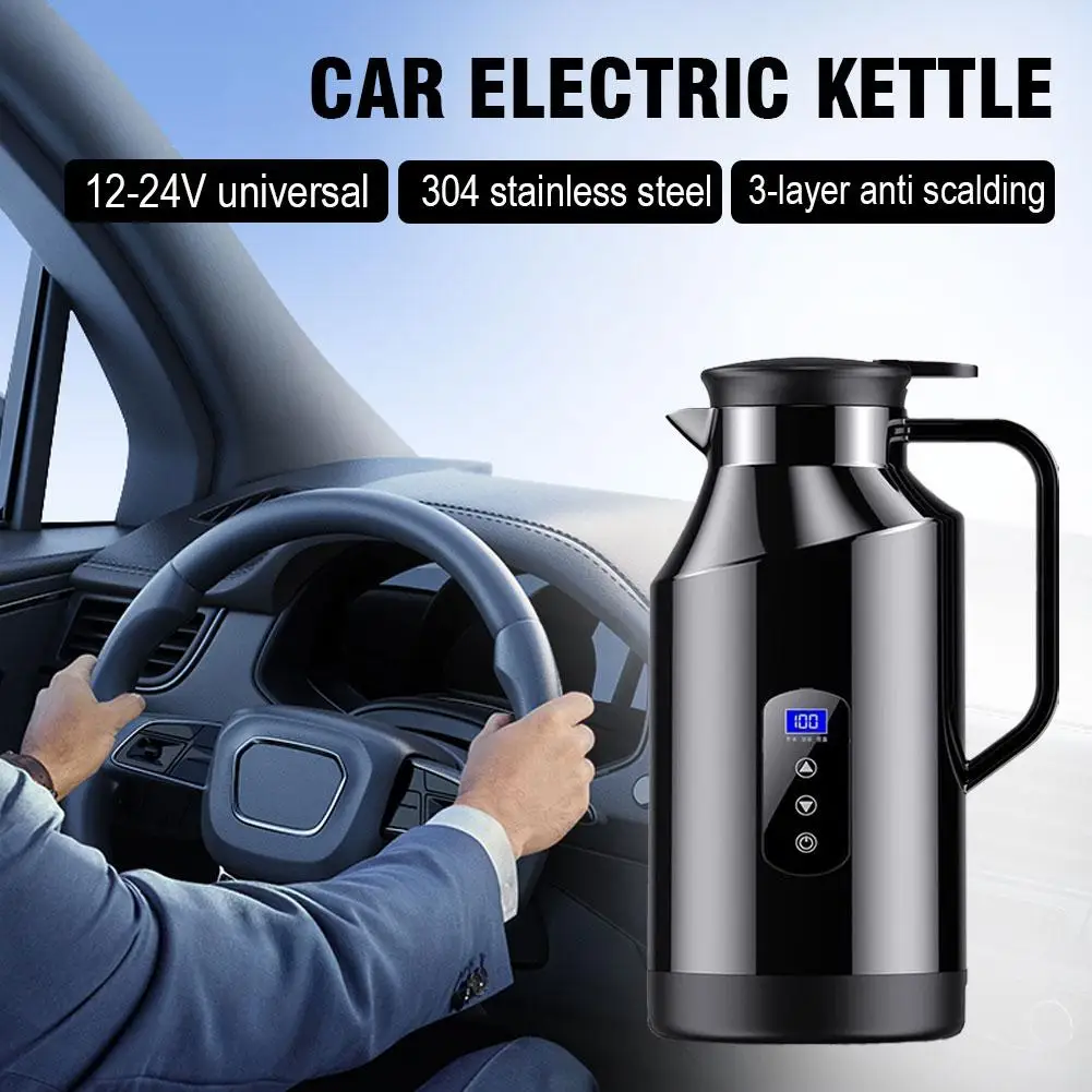 휴대용 자동차 핫 주전자 1200/1500ML 대용량 304 스테인레스 스틸 온수기 여행용 자동차 12V 24V 차/커피용 X2V3