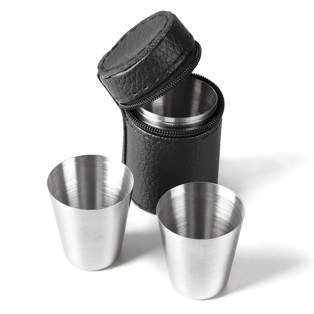 6Pcs/4pcs Set 30ml Outdoor Stainless Steel Cups Shots Set Mini Glasses For Whisky Wine Portable Drinkware