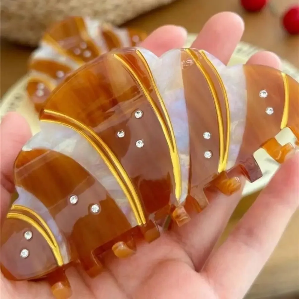 Kawaii Korean Style Croissant Hair Claw French Coffee Funny Diamond Crab Clip Headwear Acetic Acid Shark Clip Girls