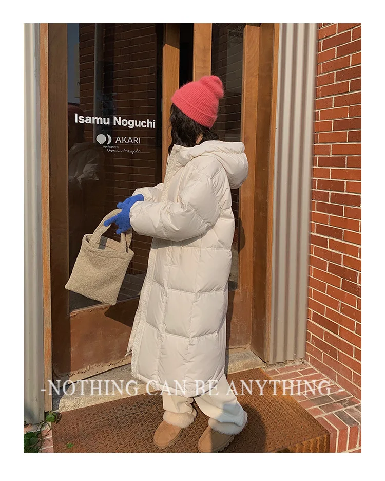 White down jacket women's new mid-length over-the-knee thick skinny bread suit white duck down winter coat