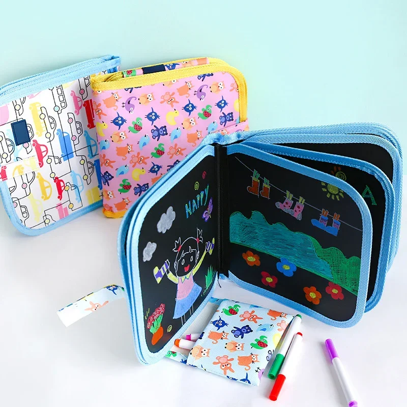 Baby Painting Drawing Toys Set Black Board with Magic Pen Chalk Painting Coloring Book Funny Toy Painting Blackboard Kid Gifts 2