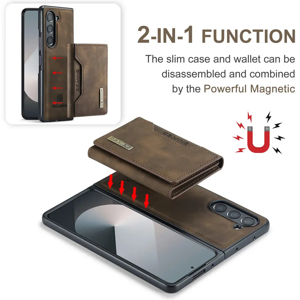 Magnetic Vintage Leather Wallet Case with Card Slots and Shockproof Protection