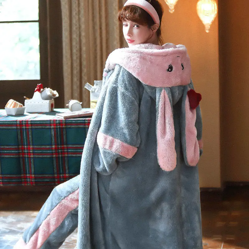 Thicker Warm Sleepwear Winter Women Pajama Hooded Fleece Robe Pajama Sets Flannel Home Clothes Soft Oversized Big Size Pajamas