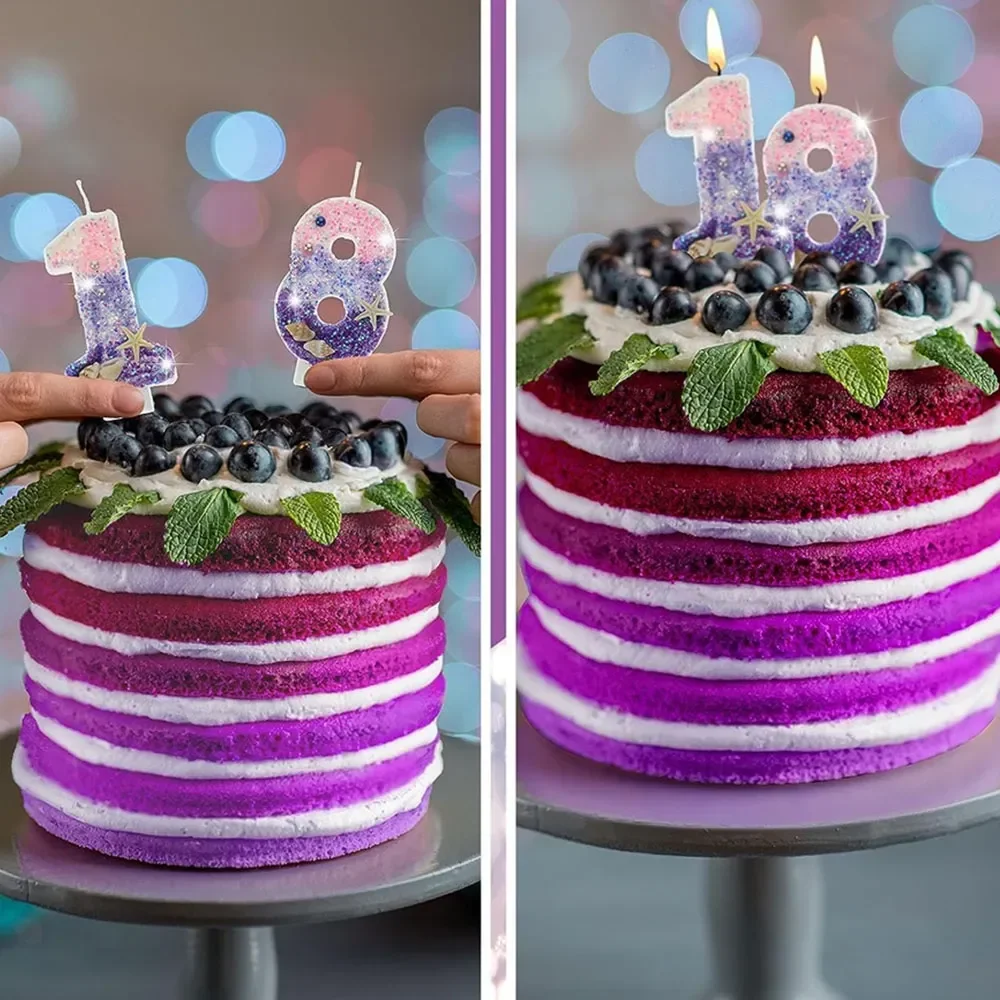 Cake candles Gradient Purple 1 Year Mermaid for Party Decoration Sparkly Seafish Conch Topper