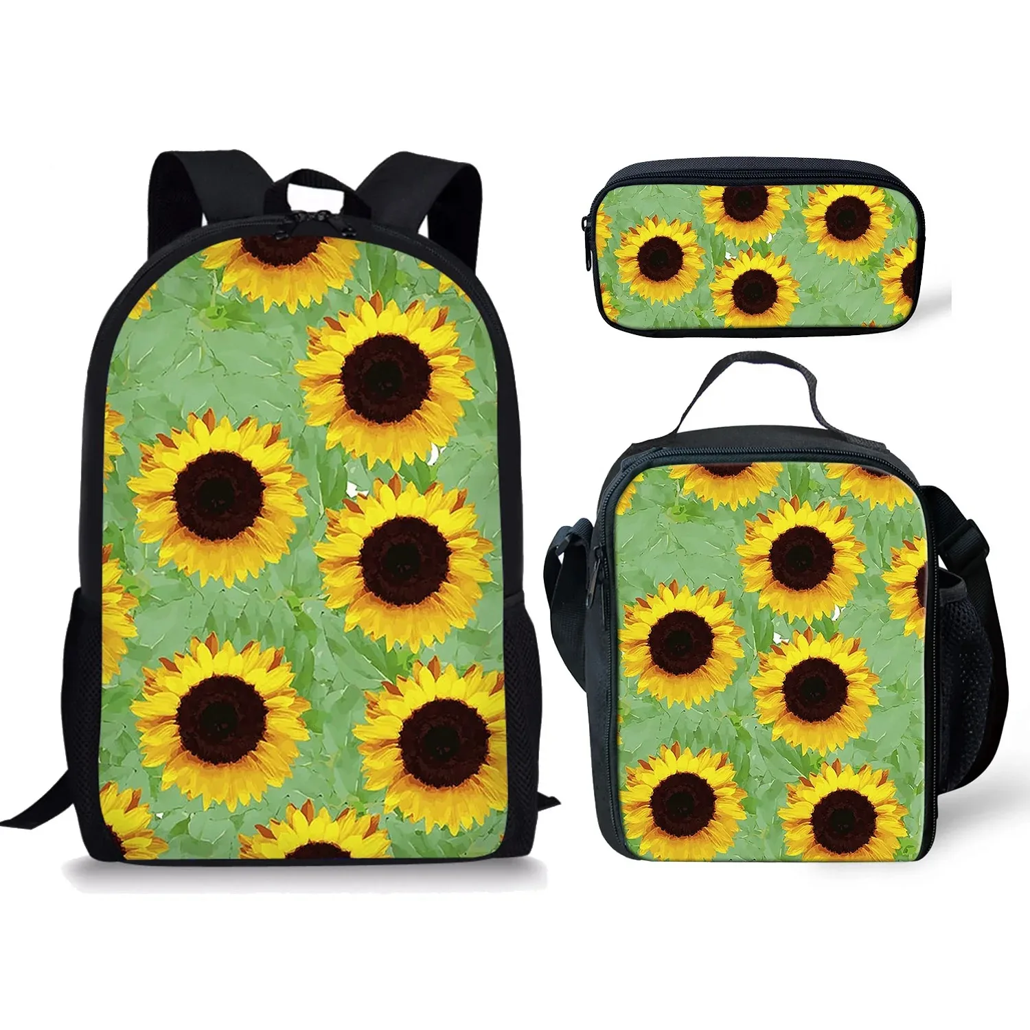 Harajuku, 3pcs/set, with sunflower 3d printing, for student, laptop, backpack, lunch box, case