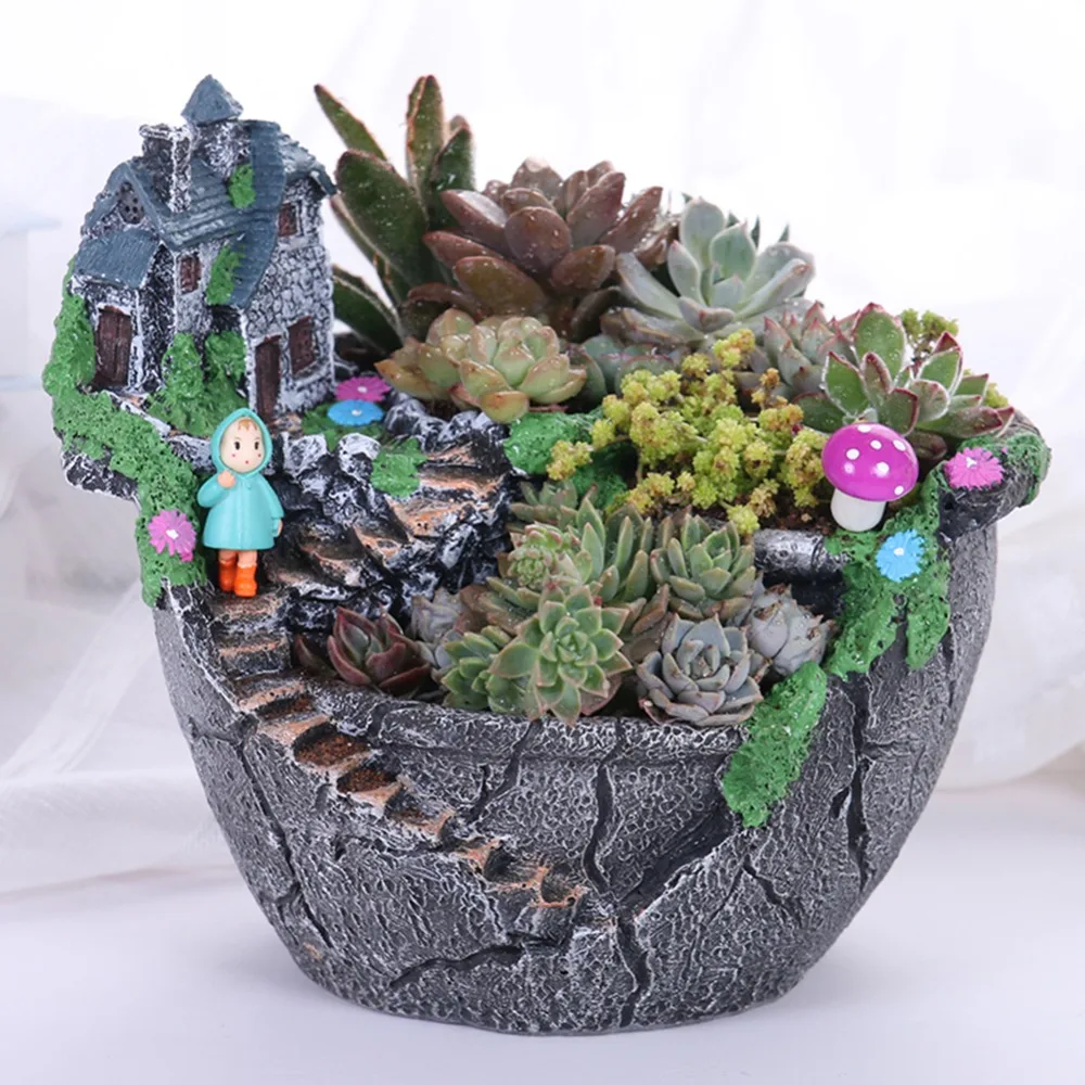 

Succulent Plants Planter Flowerpot Resin Flower Pot Desktop Potted Holder Home Garden Decoration Plants Holder