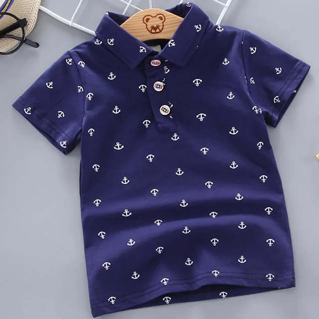 2022 Summer Baby Boys Polo Shirts Short Sleeve Anchor Lapel Clothes for Girls Odell Cotton Breathable Kids Tops Outwear 12M-5Y F