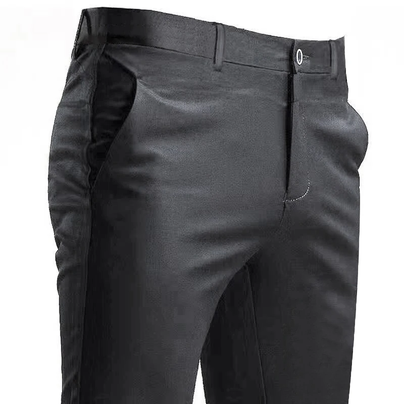 Men's Suit Pants Stretch Smart Casual Trousers Pocket Solid Color Straight Wearable Full Length Home Work Black Dress Pants 2
