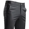 Men's Suit Pants Stretch Smart Casual Trousers Pocket Solid Color Straight Wearable Full Length Home Work Black Dress Pants 2