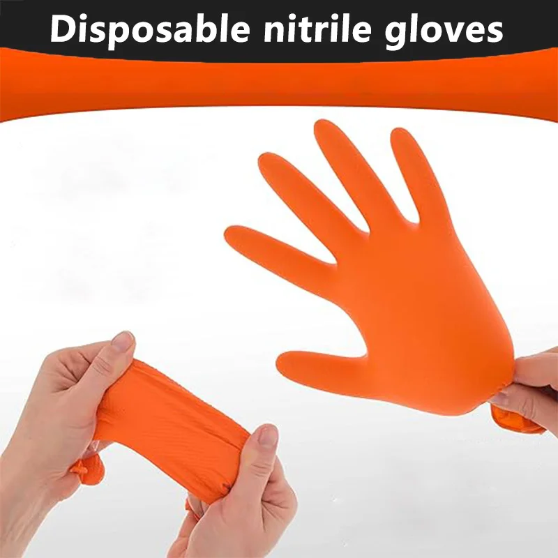 30/60PCS Orange Nitrile Gloves Disposable Waterproof Durable Household Gloves Used for Cleaning Tattoos Nail Art Pets Bathing