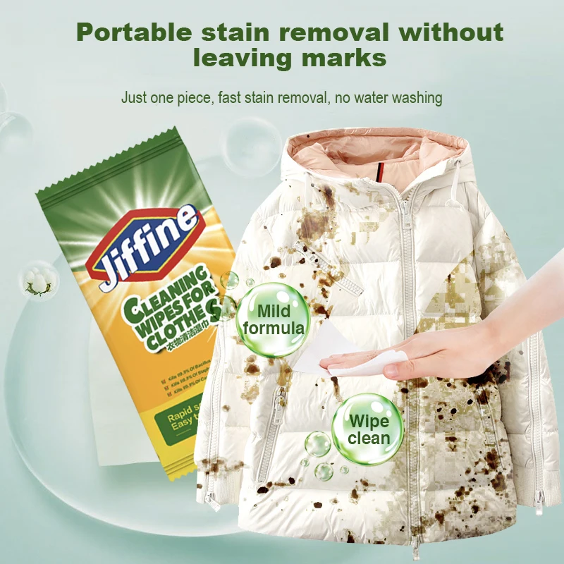 Clothing stain removal wet wipes 20pieces * 1pc Instant Stain Wipes individually for clothes portable deStain Wipes on the go individually wrapped wipes.