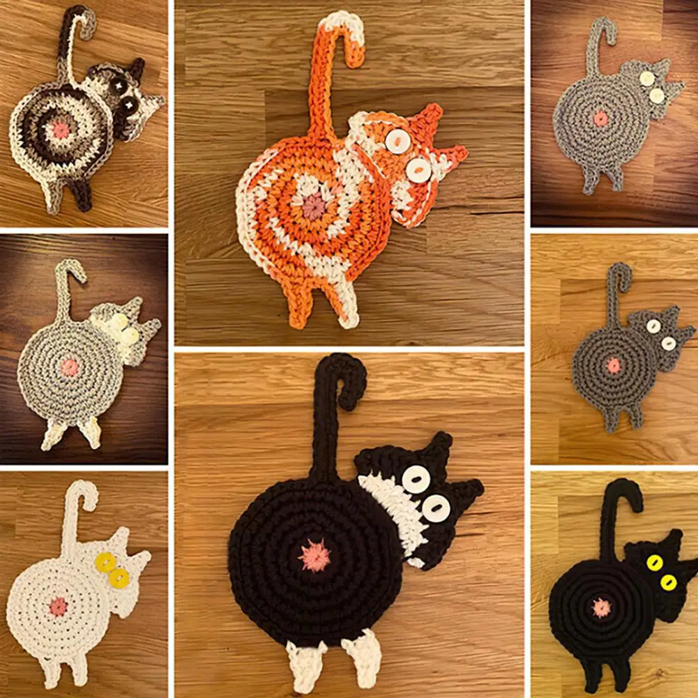

Funny Cat Shape Coaster High Temperature Resistant Reused Heat Insulation Cloth Cat Butt Coaster Pad Placemat Household Supplies