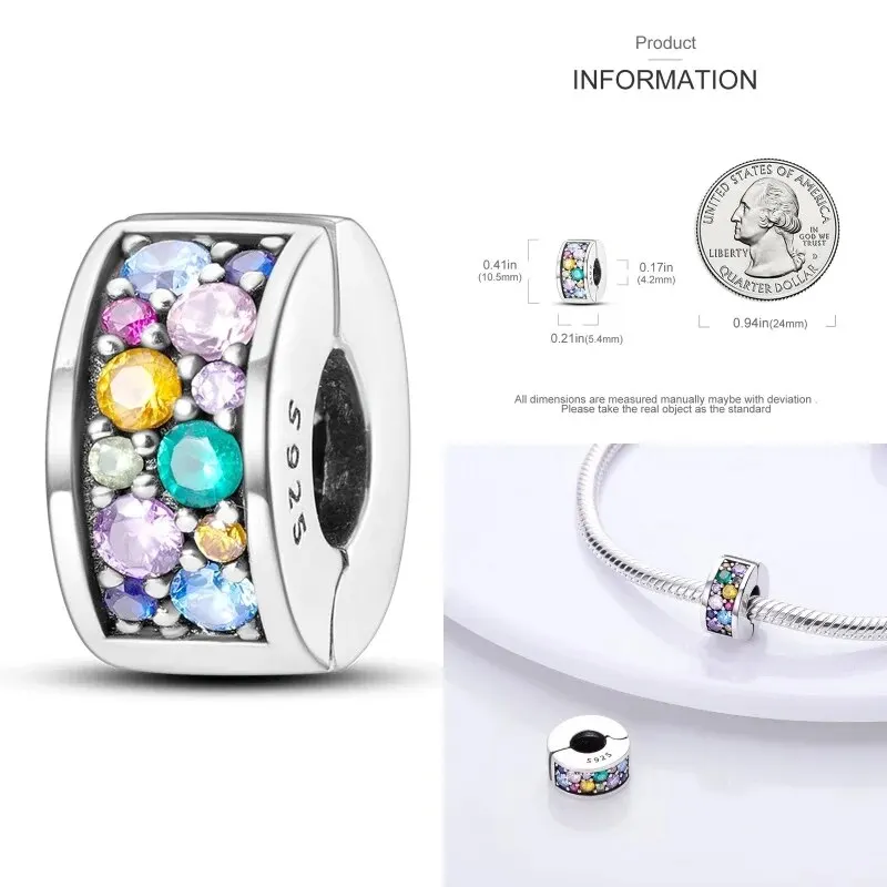 Silicone Spacer Beads 925 Sterling Silver Colorful Zircon Cat's Claw Charms Beads Fit Original Bracelet Fine DIY Jewelry - Image 6