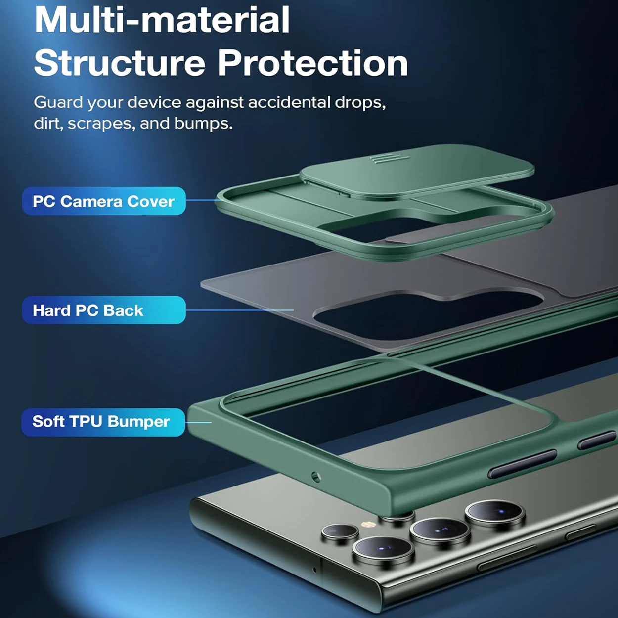 For Samsung Galaxy S23 Ultra Phone Case accessories with Slide Camera Cover Shockproof Protection Slim Translucent Matte Back