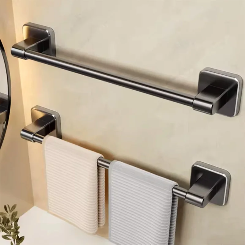 Self-Adhesive Towel Bar Holder Without Drilling Hole Tower Rack Hanger Shelf Storage Bathroom Towel Rod Bath Kitchen Rail