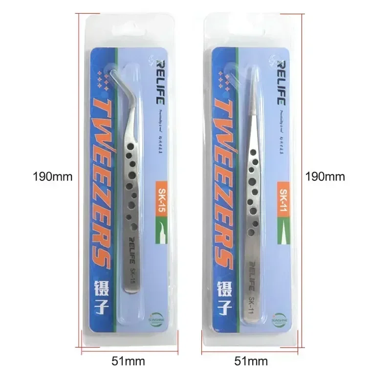 RELIFE SK-11 15 Anti-magnetic Precision Industrial Stainless Steel Tweezers for Phone Motherboard Electronics Repair Hand Tools