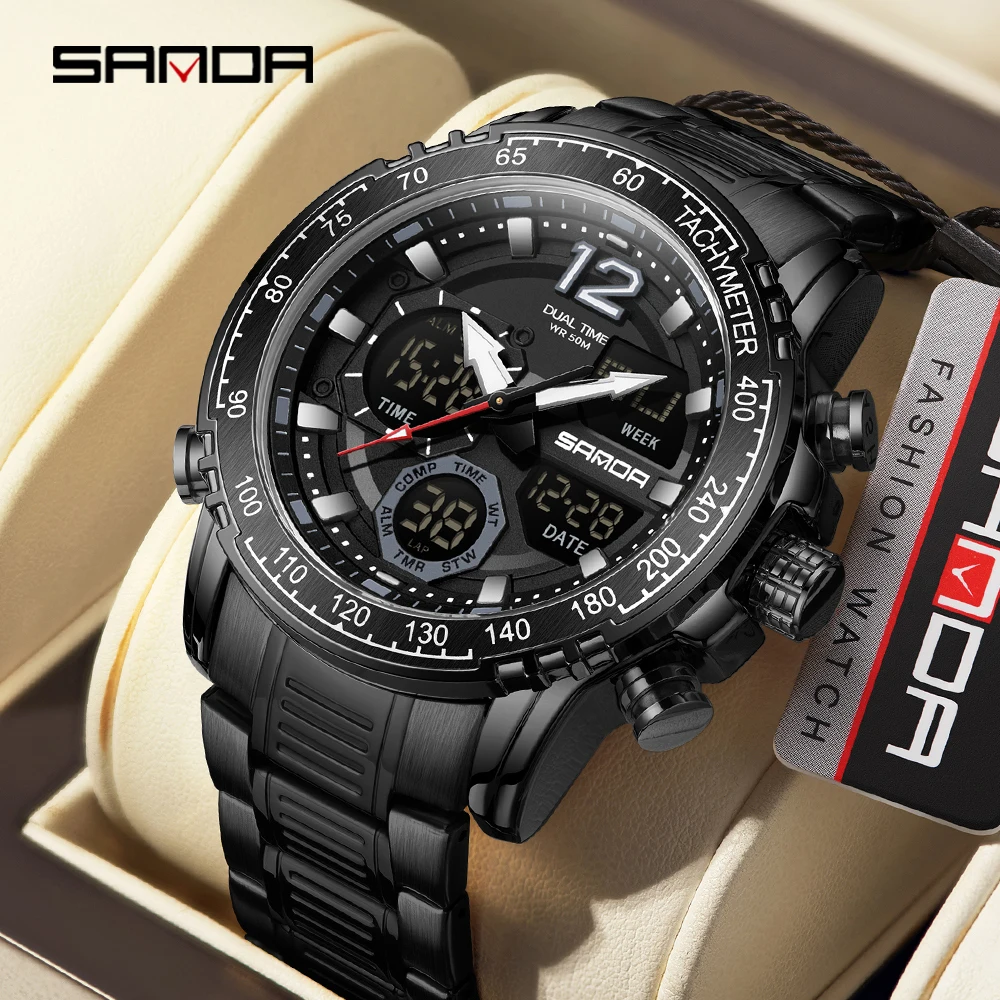 SANDA 6193 Men's Electronic Quartz Watch Multi-function Alarm