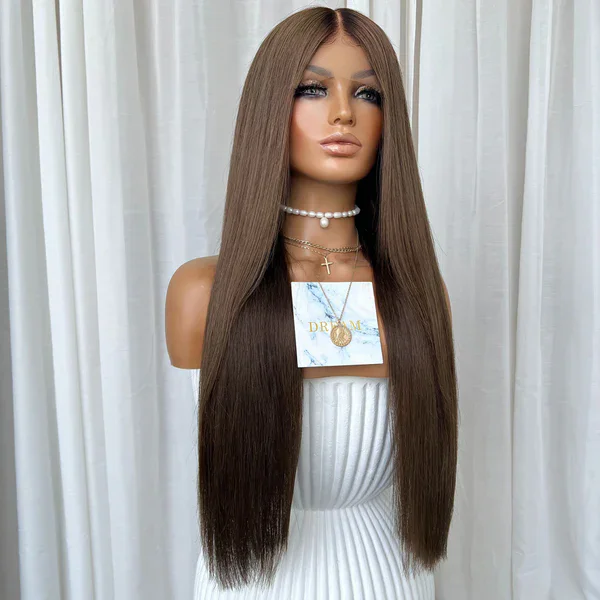 Fantasy Beauty High Quality Glueless Lace Front Synthetic Hair Wigs for Women Light Cool Brown Color Cosplay Lace Wigs Natural