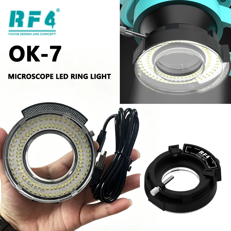 RF4 OK-7 조절식 LED 링 라이트 조명기 산업용 스테레오 삼안 현미경 비..