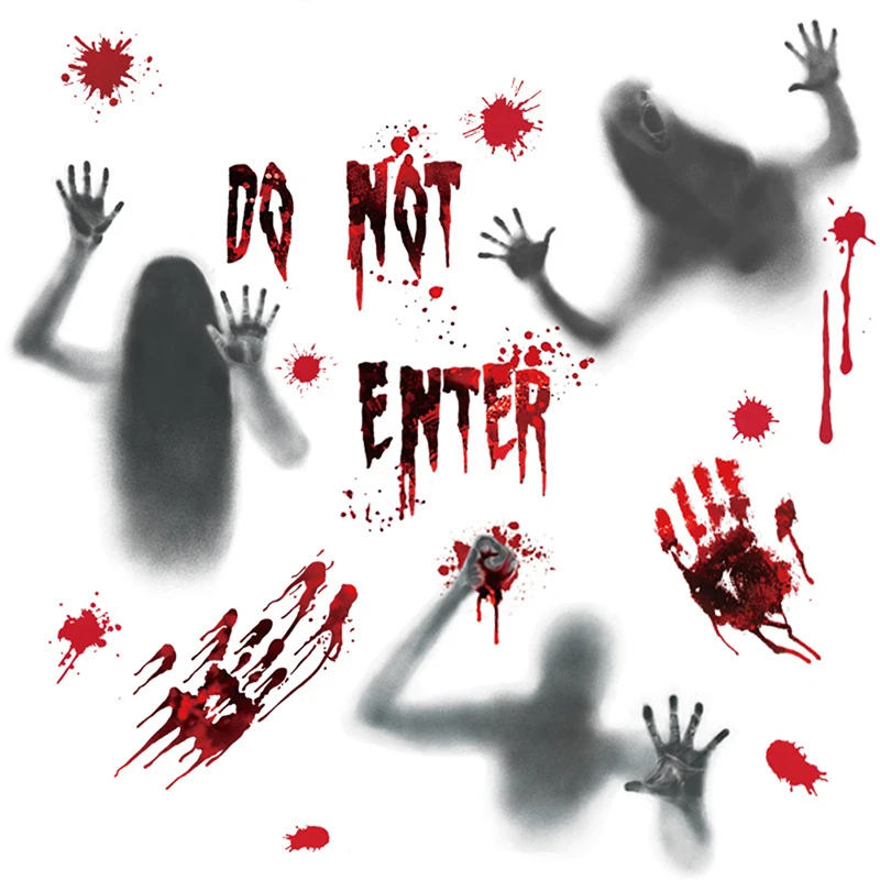Halloween stickers wall stickers toilet stickers horror blood hand print door window bathroom shadow glass female ghost wall decal decor
