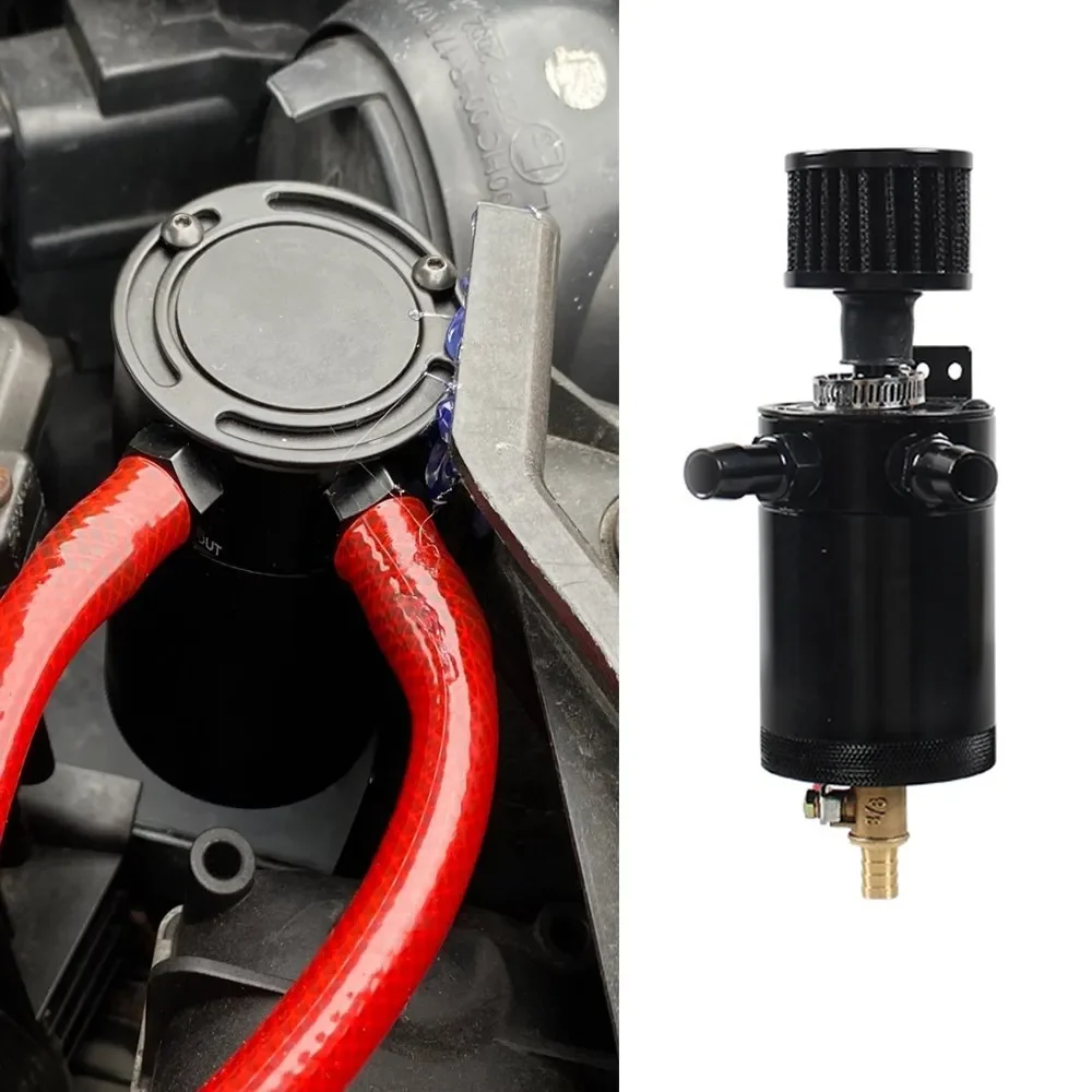 Universal Racing Baffled Oil Catch Can Tank 2-Port/ 3-Port Reservoir with Drain Valve Breather Cylinder Filter Kit Aluminum oil catch can