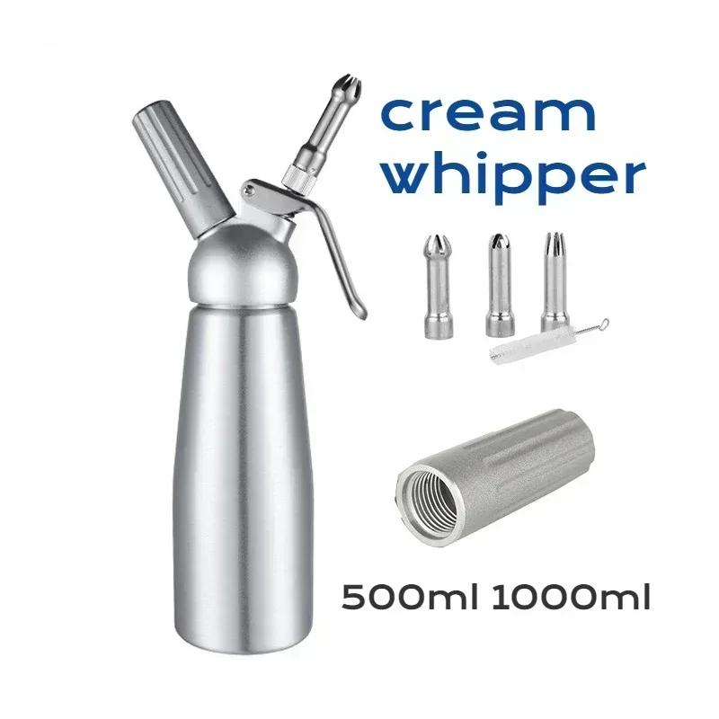 

500/1000ml Pure Aluminum Cream Gun Siphon Whipped Cream Dispenser Cream Foaming Gun Tools +Nozzle Kitchen Accessories