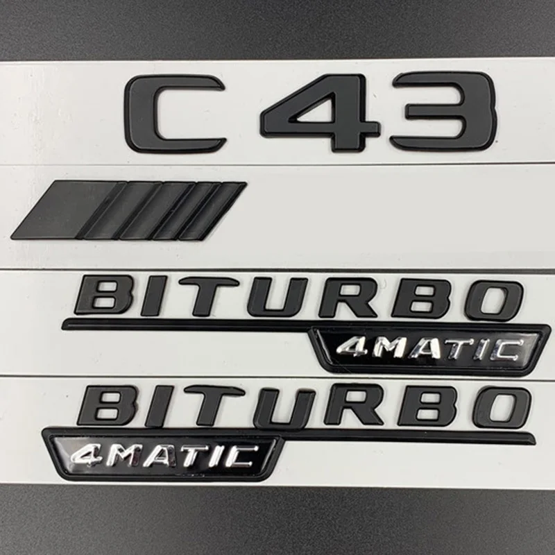 Black 3D ABS Car Fender Badge Rear Trunk Stickers For Mercedes C43 AMG W205 W204 W203 C43 BITURBO 4MATIC Emblem Accessories