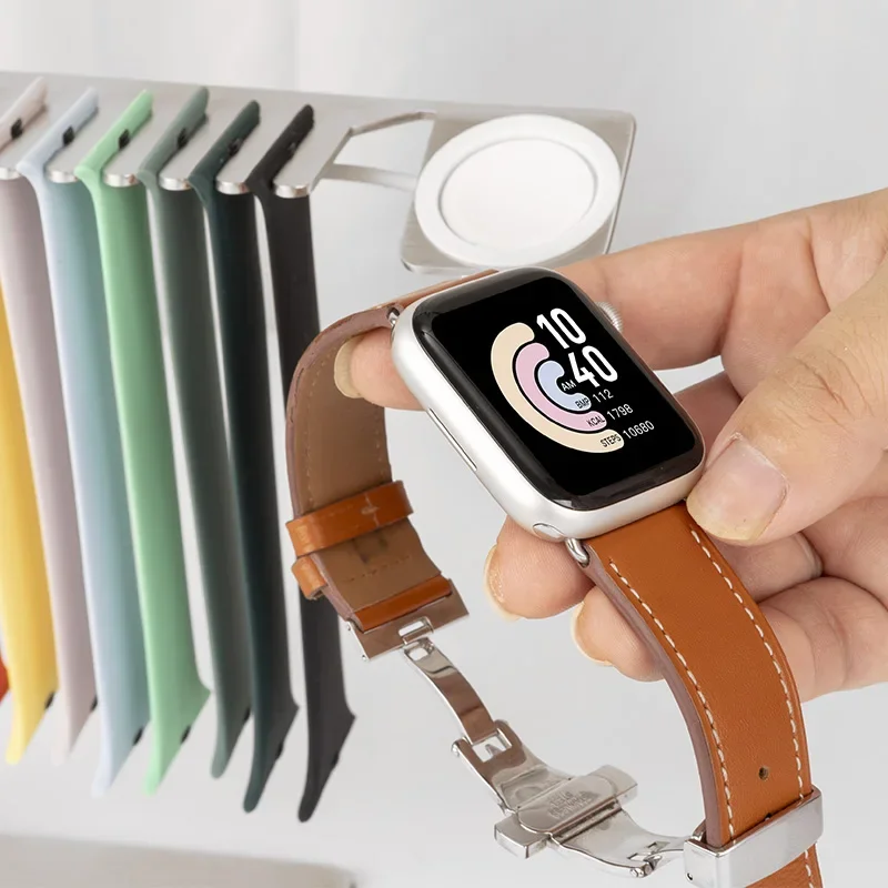 Premium Metal Apple Watch Stand with Storage Strap for Organization Smart Watch Charging Bracket Easy Replace Strap Space Saving