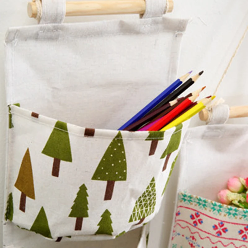 Wall Mounted Storage Bag with 3 Pockets, Linen Fabric, Waterproof, Door Closet, Hanging Organizer for Bath Bedroom, Home Kitchen 4