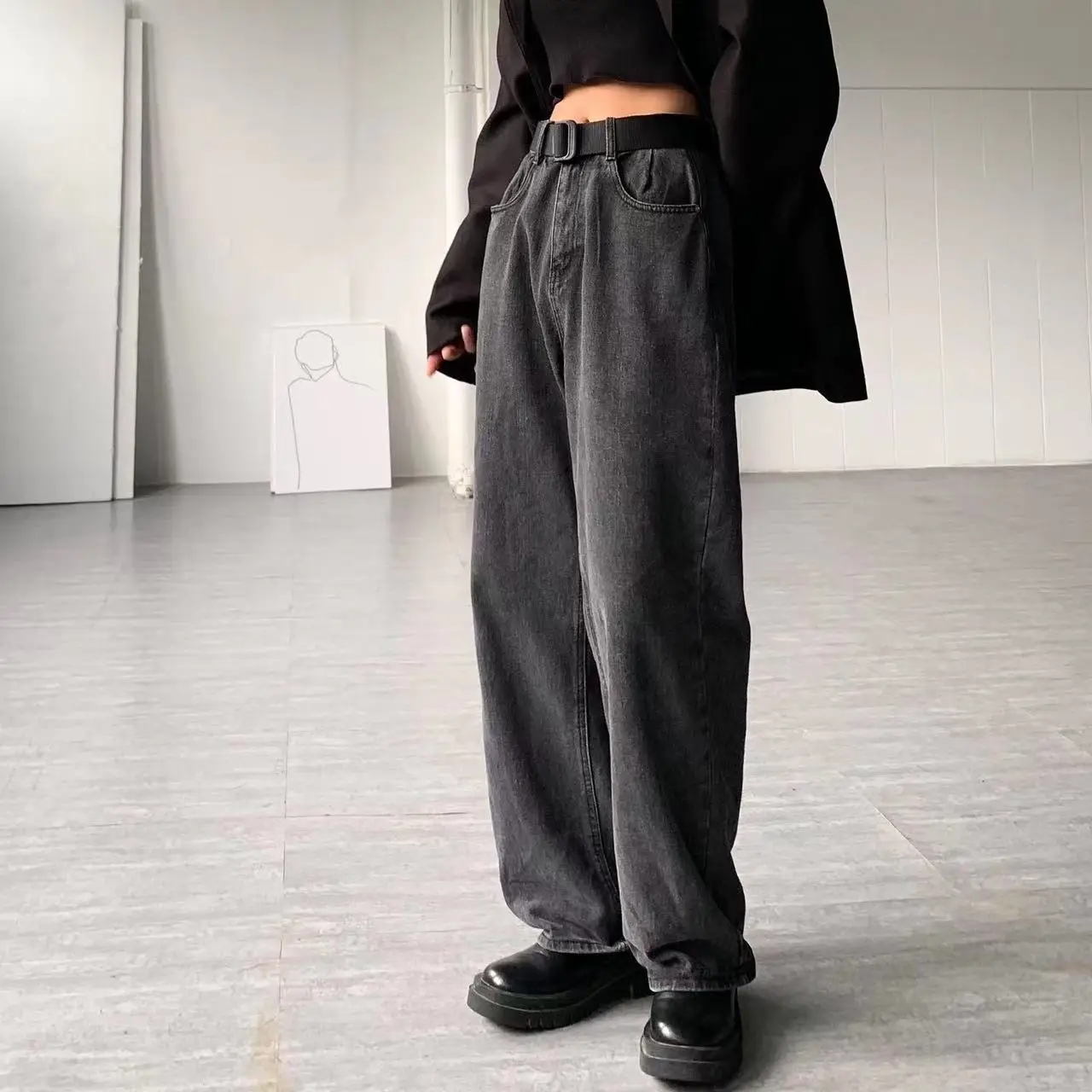 

2022 Men's Fashion Streetwear Casual Pants Vintage Washed Loose Jeans Grey Color Wide Leg Pants High-quality Trousers S-2XL