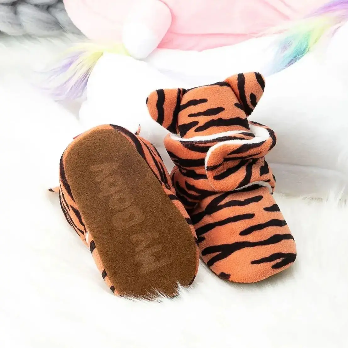 KIDSUN Newborn Baby Socks Shoes Boy Girl Toddler First Walker Booties Cotton Comfort Soft Anti-slip Warm Fluff Infant Crib Shoes 3