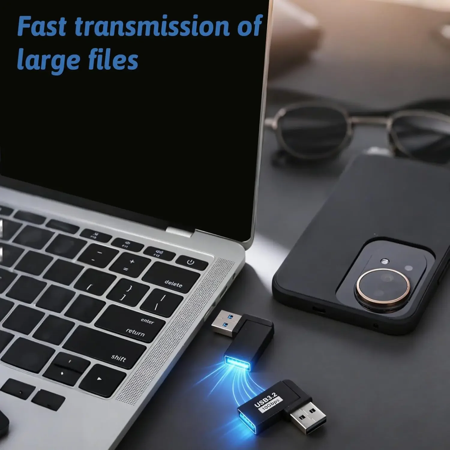High-Speed 90-Degree Right Angle USB 3.2 Adapter - Male to Female Extension Connector