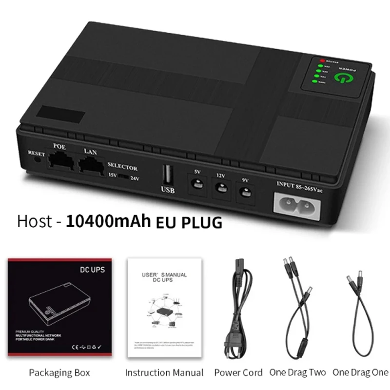 5V9V12V Optical cat monitor backup uninterrupted 10400Mah DC power AC85-265V DC1018P router charger Mobile UPS
