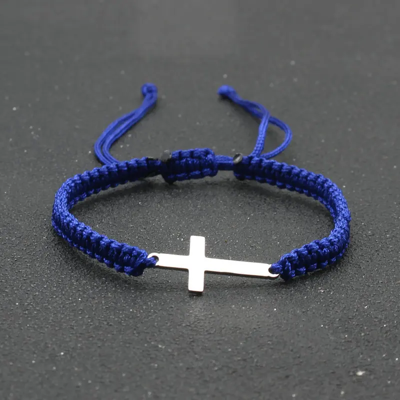 RAKOL Simple Cross Black White Braided Rope Couple Bracelets Silver Color Adjustable Bracelet Christian Jewelry - Image 3