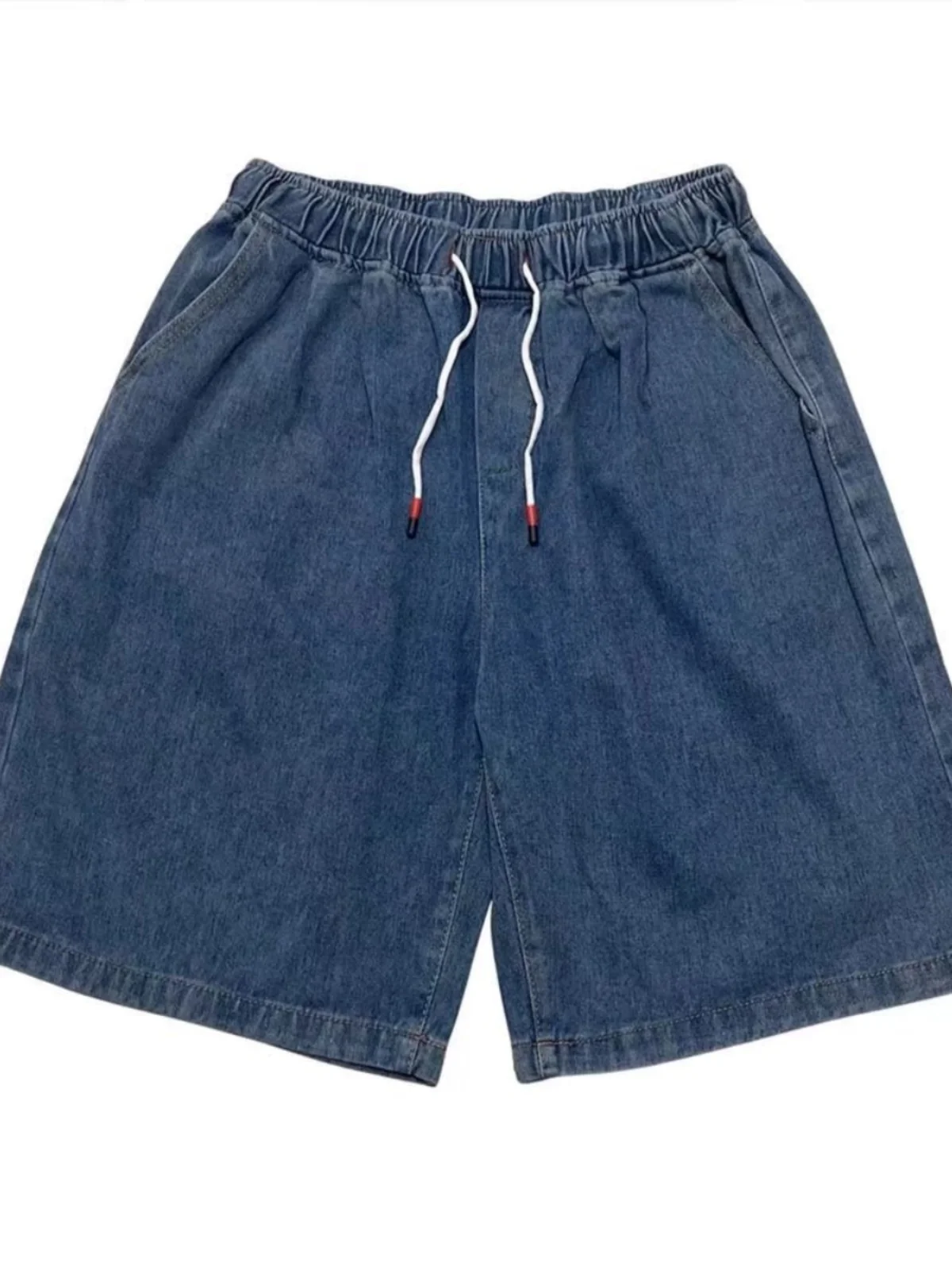 여름 얇은 신축성 있는 허리밴드 루즈핏 5인치 남성용 청반바지 패셔너블 캐주얼 스트레이트 레그 청반바지 청소년용