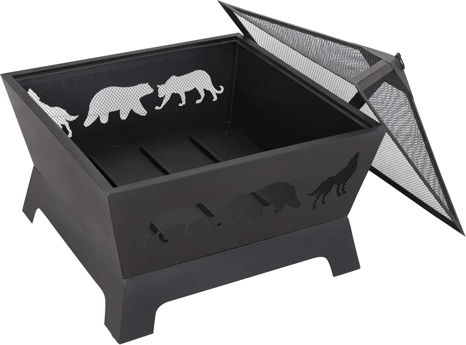 26 inch Fire Pits for Outside Square Firepit Wood Burning Fireplace Heavy Duty Steel Patio Bowl with Screen Waterproof Cover 5