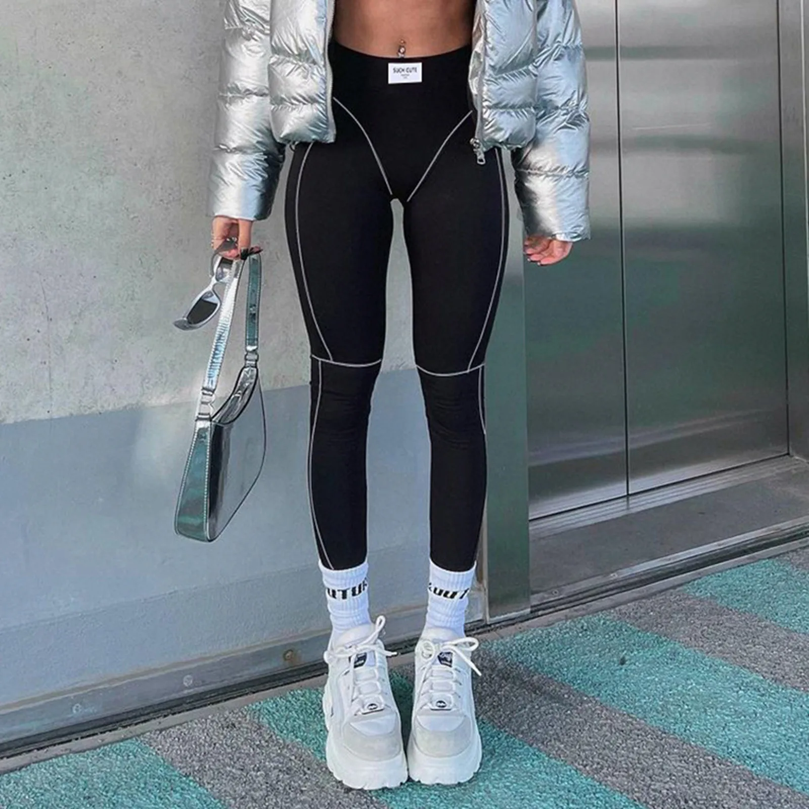 

Women's Four Seasons Contrast Color High Waist Tight Butt Lifting Leggings Fashion Basic Womens Cropped Pants Casual Petite