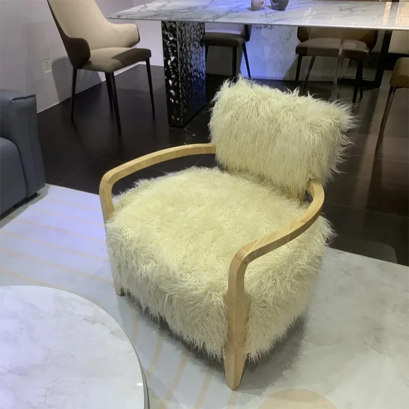 Description Picture 2 of itemNordic Fabric Living Room Chairs Home Furniture Wooden Lounge Chairs Light Luxury Creative Living Room Back Armchair with Pedal