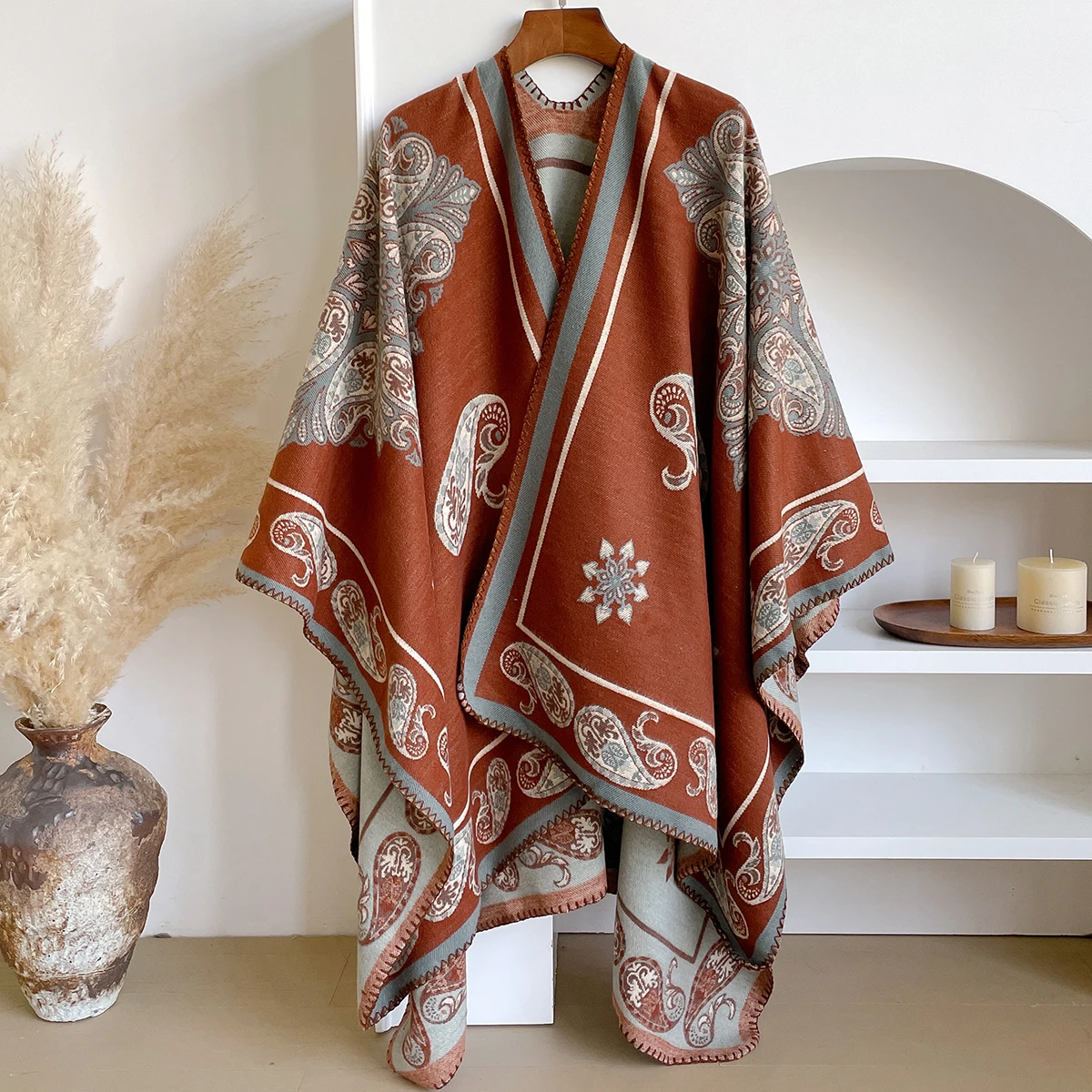 Brand Fashion Winter Cashmere Shawl for Women - Oil Painting Printed Floral Cashmere Feel Pashmina Thick Scarf & Poncho